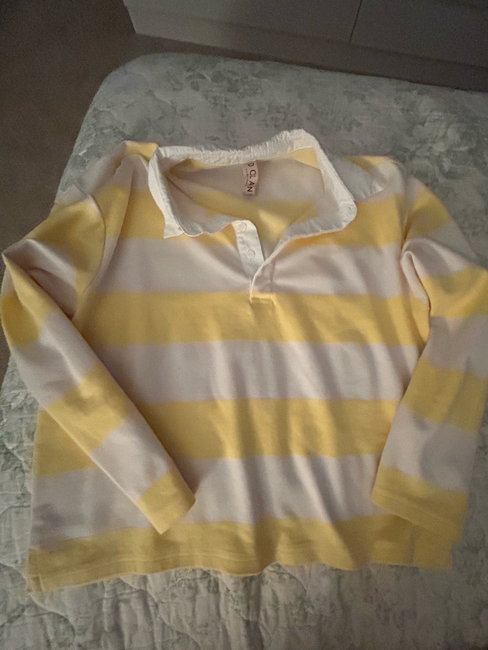 Yellow and White Striped Long Sleeve Rugby Top